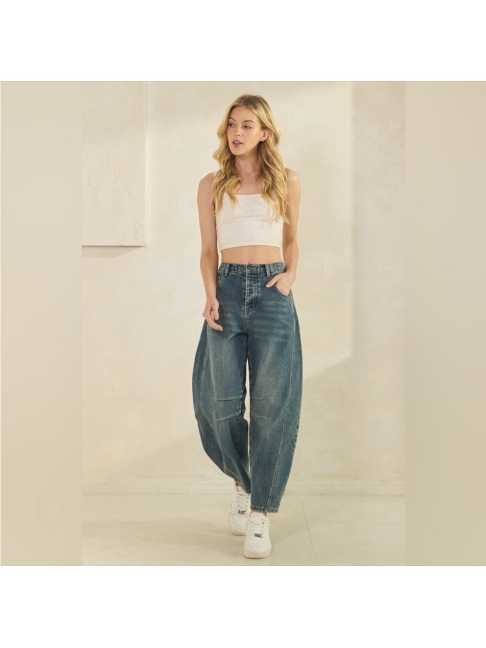 High-Rise Relaxed Wide Leg Jeans in Dark Blue Denim